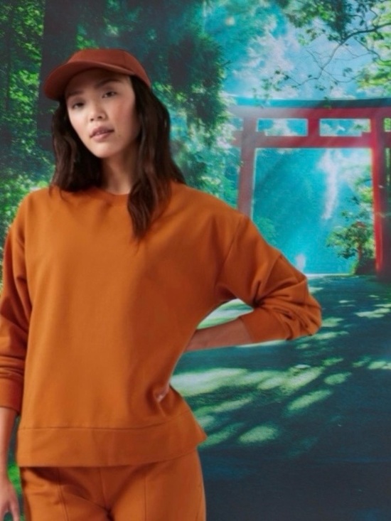 Athleta Tops - ATHLETA SIZE MEDIUM RETROPLUSH CREWNECK SWEATSHIRT IN FOLIAGE ORANGE